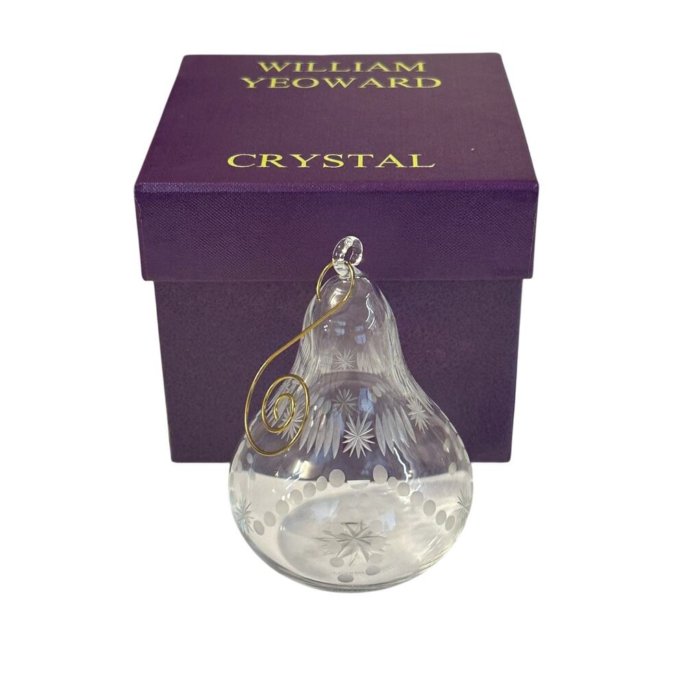 William Yeoward Etched Crystal Glass Pear Christmas Ornament New With Box